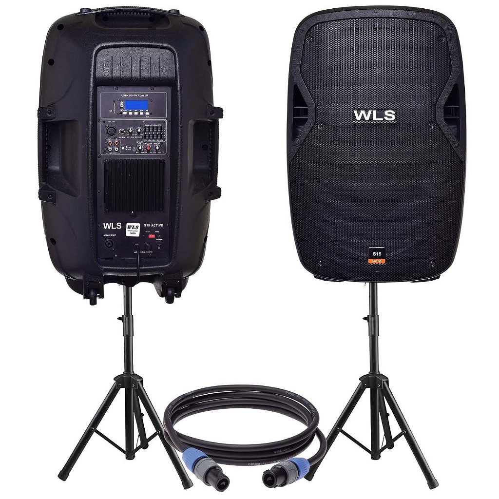 Kit Caixa De Som Ativa Passiva Wls S15 Bluetooth 430w + Cabo Tripé