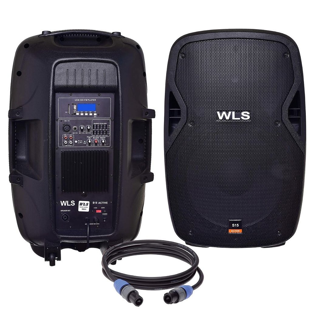 Kit Caixa De Som Ativa Passiva Wls S15 Bluetooth 430w + Cabo Tripé