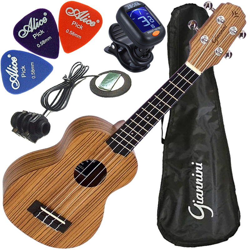 Kit Ukulele Soprano Giannini Elétrico Guk-21 Zebra Wood (ZW) C/ Capa