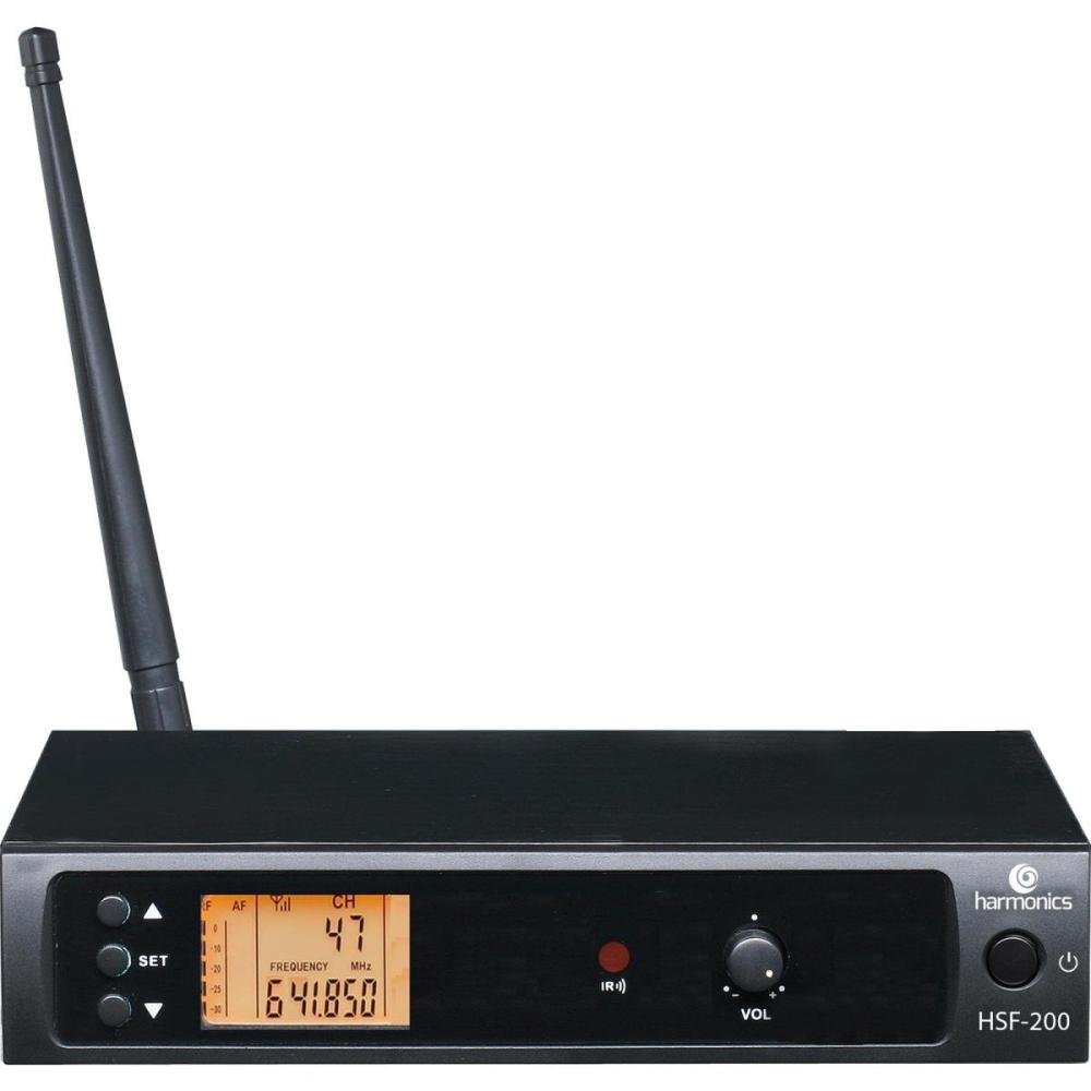 Microfone Sem Fio Harmonics HSF-2 Simples Multi-frequência C/ Display Digital