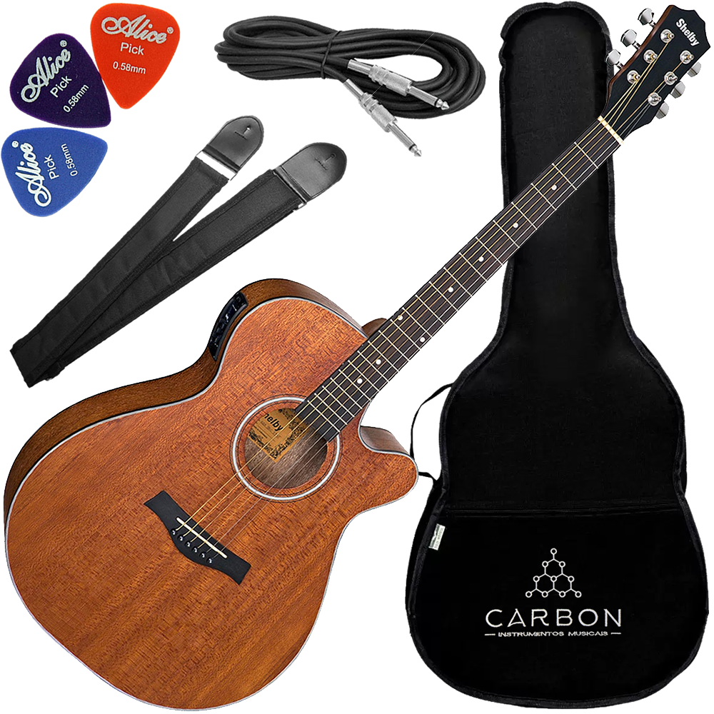 Kit Violão Eletroacústico Shelby SGA196C Folk Aço Satin Natural Vx01