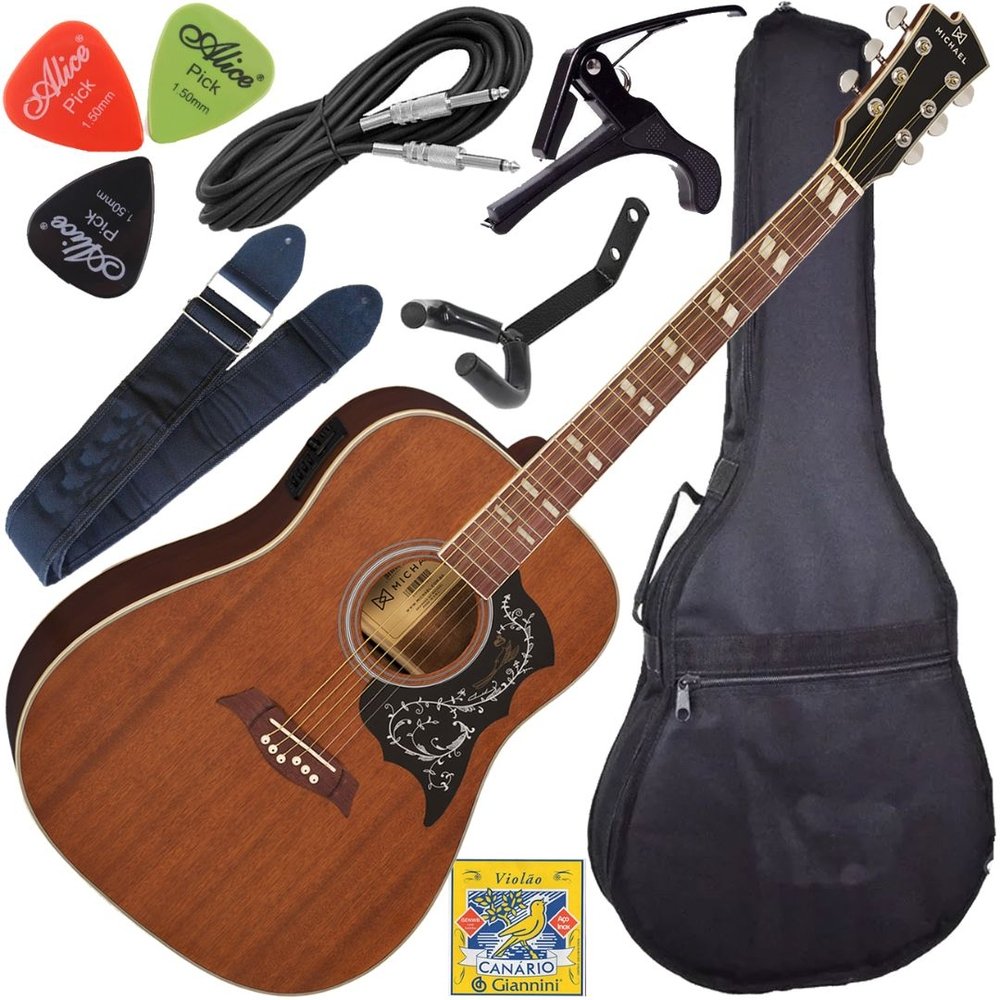 Kit Violão Eletroacústico Folk Michael Vm925 Dt Mahogany