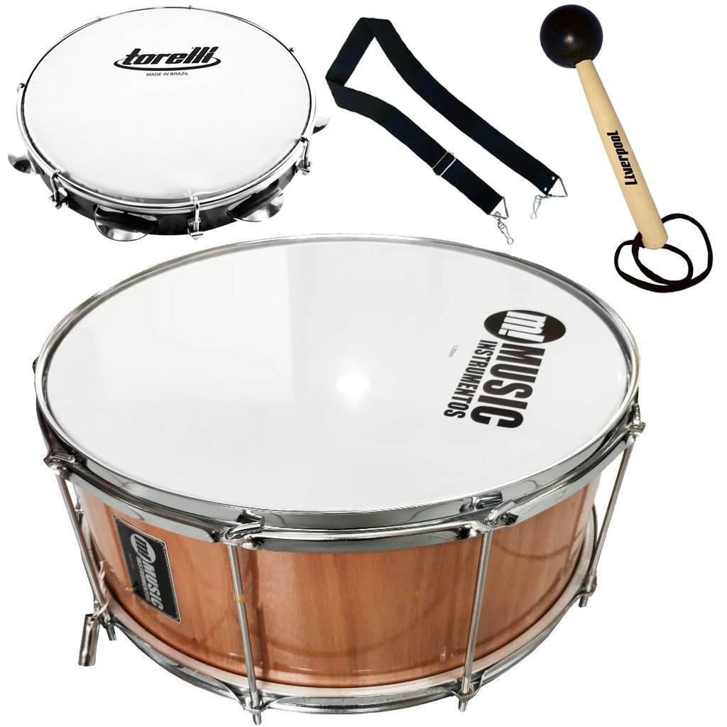 Kit Percussão Music Zabumba 20x20 + Pandeiro + Acessórios