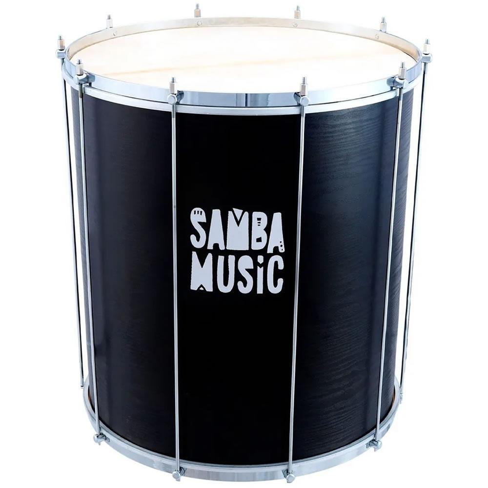Kit Surdo Madeira Samba Music 60X20 Preto Pele Animal Tripé