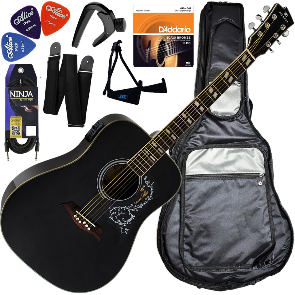 Kit Violão Elétrico Folk Michael VM925DT BK Galaxy Preto Vx10