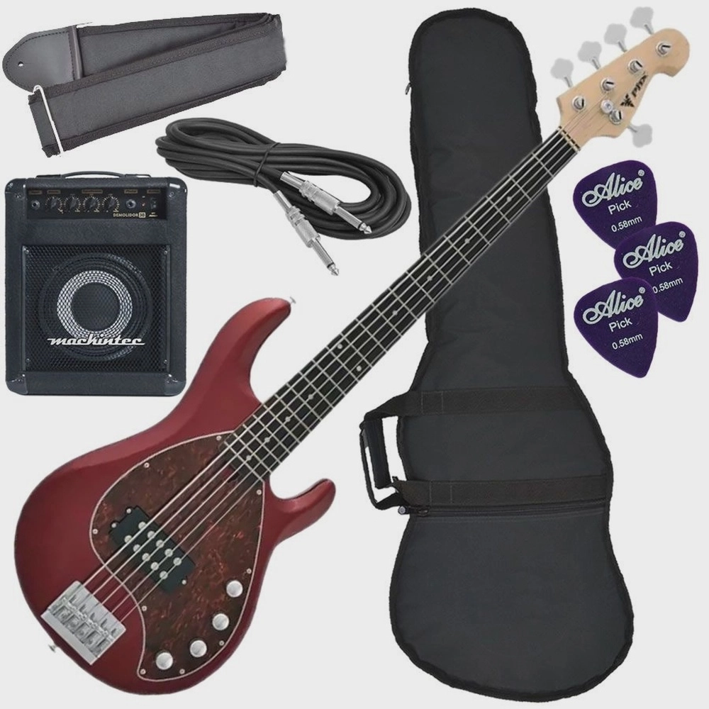 Kit Contrabaixo Phoenix Phx Msr-5 Passivo Vermelho + Cubo