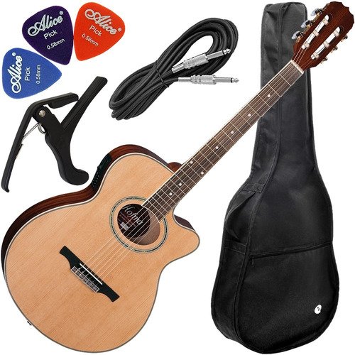 Kit Violão Eletroacústico Cordas Nylon Hofma Ye230 Natural