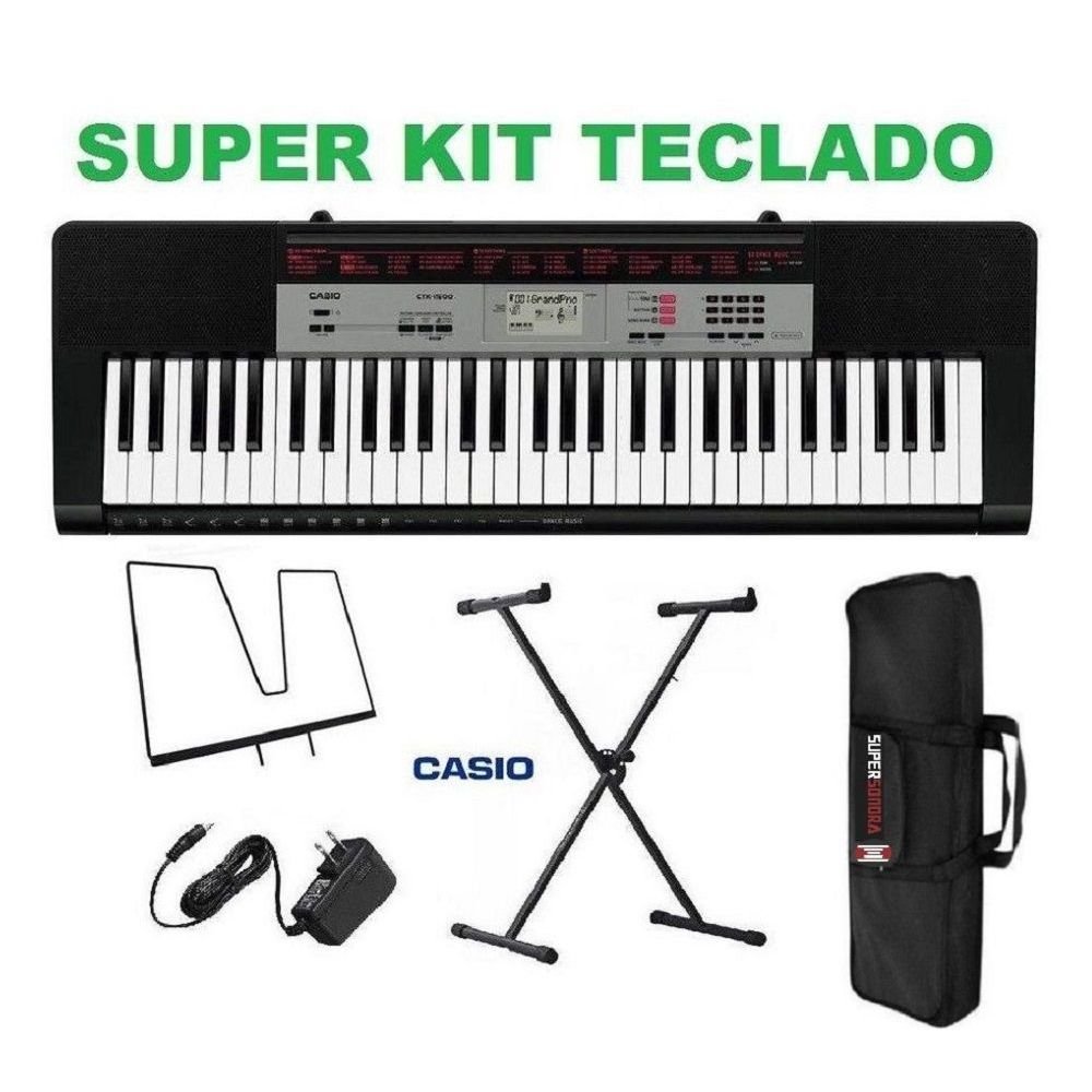 Kit Teclado Musical Ctk-1500 Casio + Fonte + Capa + Suporte X