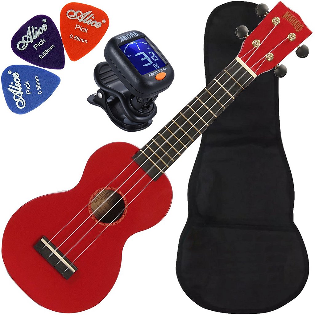 Kit Ukulele Soprano Mahalo Mr1 Vermelho cordas Aquila e capa MR1-RD Ux01