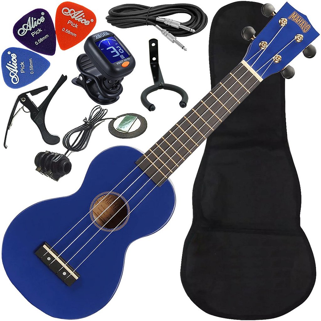 Kit Ukulele Soprano Elétrico Mahalo Mr1 Azul Cordas Aquila MR1-BU Ux02