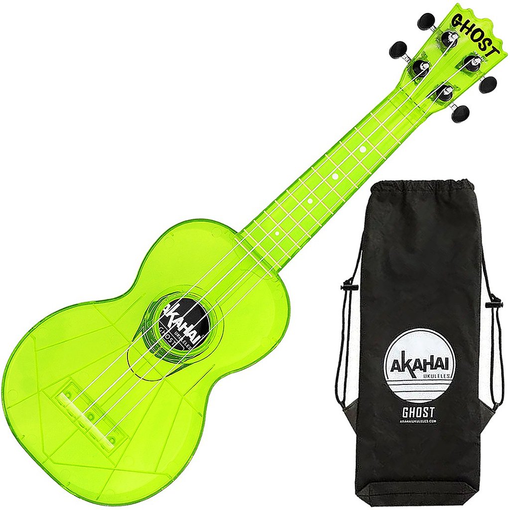 Kit Ukulele Akahai Ghost Soprano Elétrico Hawaii Lemon Transparente Ux02