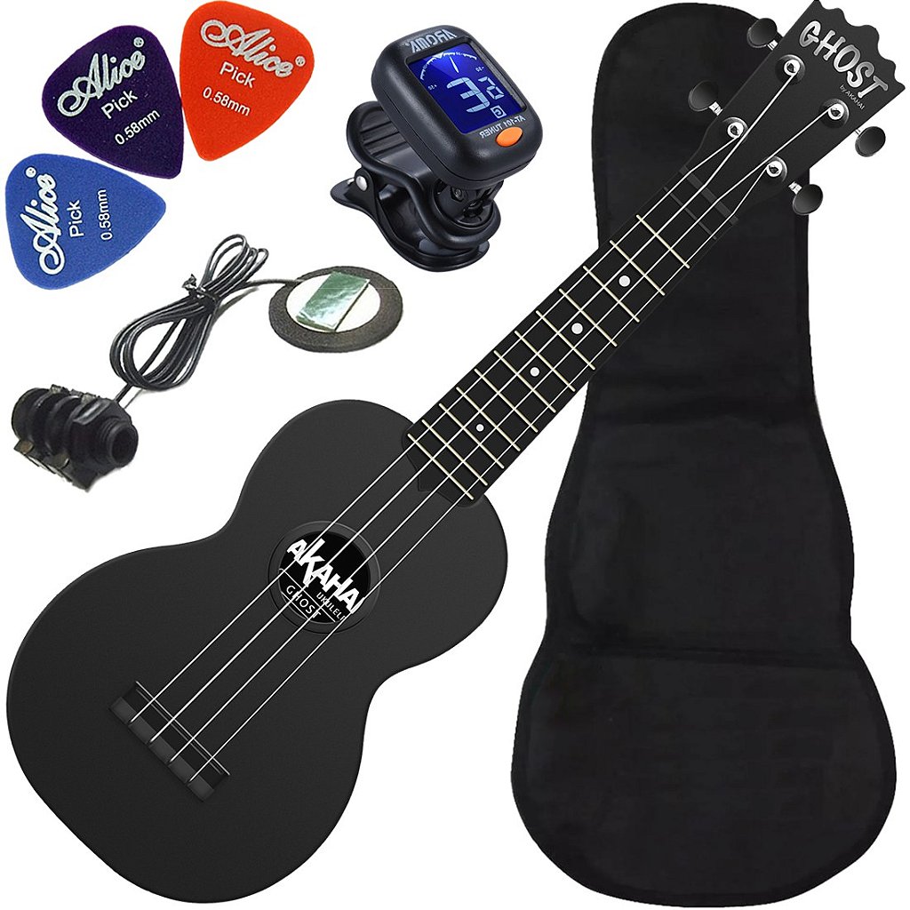 Kit Ukulele Akahai Ghost Soprano Elétrico Hawaii Volcano Rocks Ux04