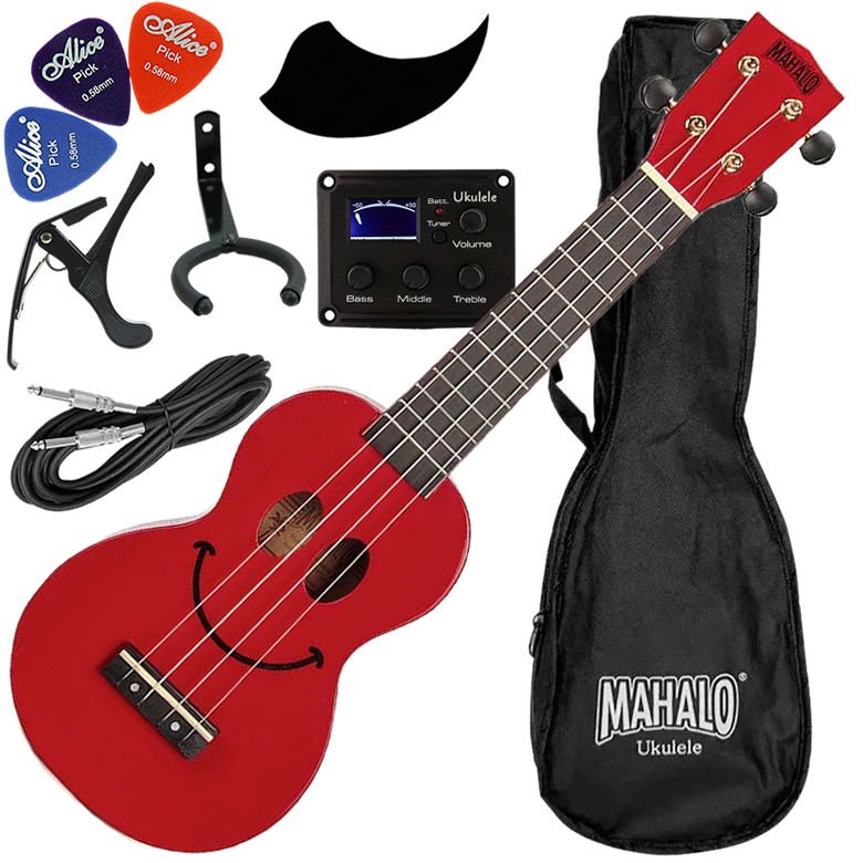 Kit Ukulele Soprano Elétrico Ativo Mahalo Série U-Smile EQ Vermelho C/ Capa Ux03