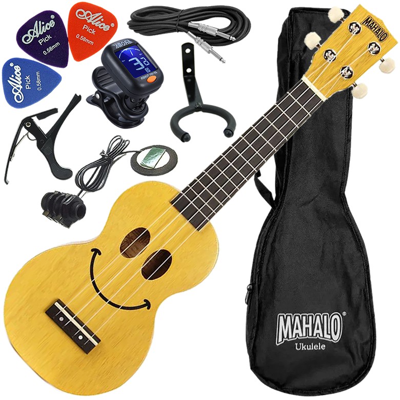 Kit Ukulele Soprano Elétrico Mahalo Série U-Smile Amarelo C/ Capa Ux02