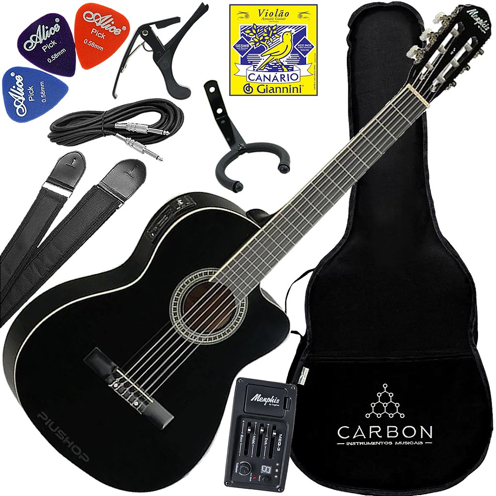Kit Violão Eletroacústico Nylon Tagima Memphis AC-60 EQ Preto Vx02
