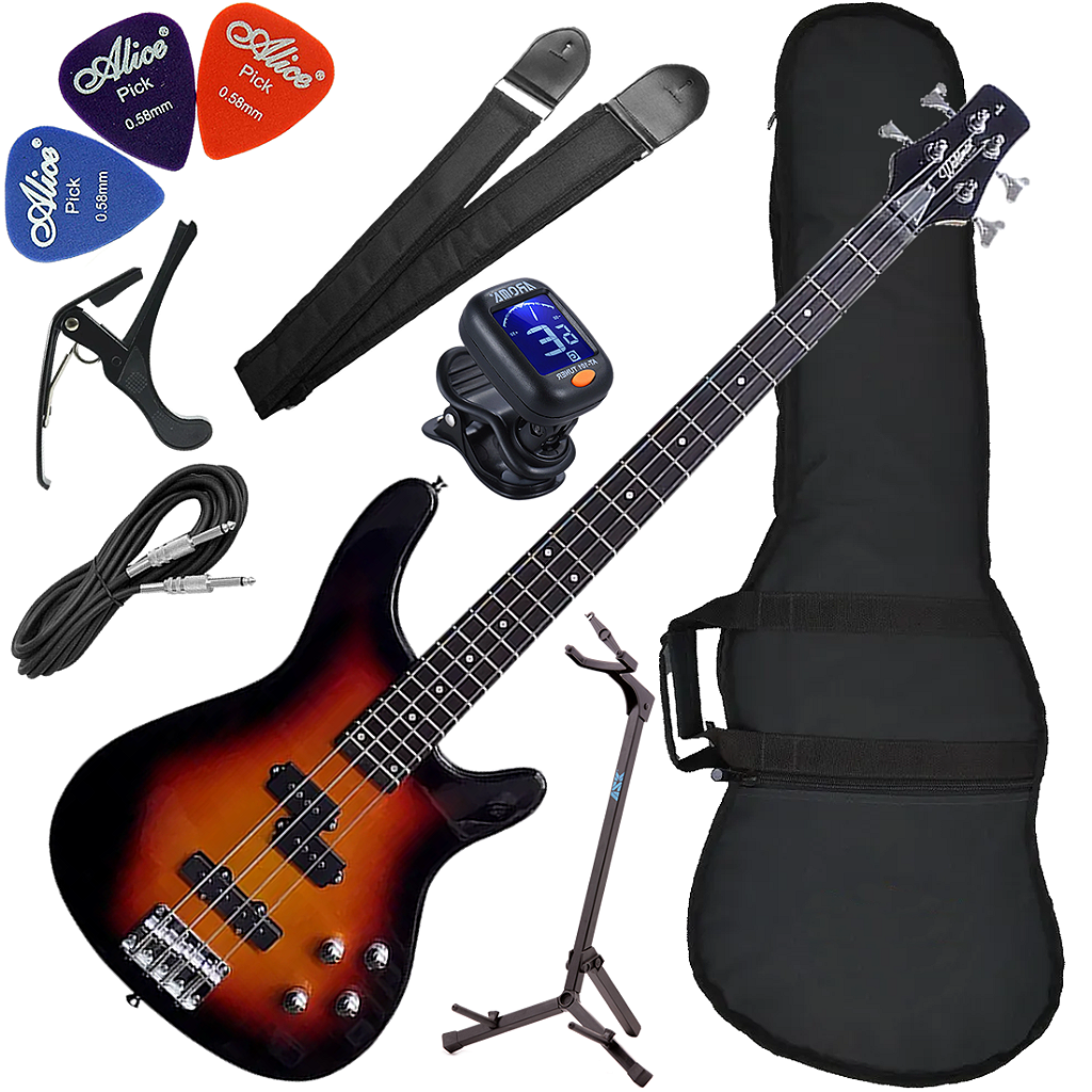 Kit Contrabaixo 4 Cordas Waldman GBW-100 Sunburst BS Bx02