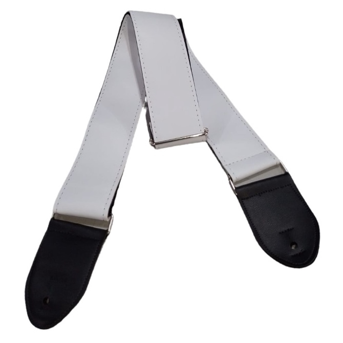 Correia Couro Sintético Branca 5cm Lisa Para Violão, Guitarra, Baixo