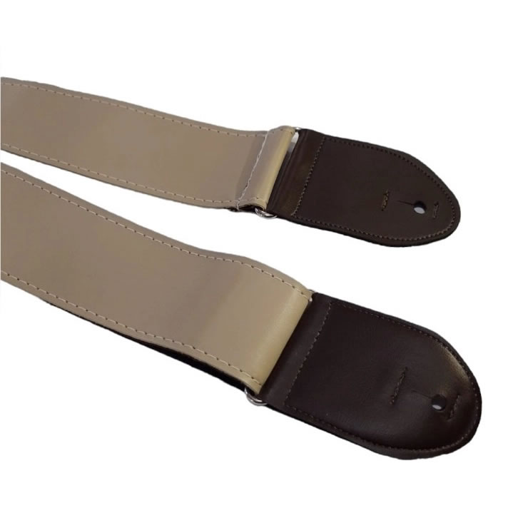 Correia Couro Sintético Bege 5cm Lisa Para Violão, Guitarra, Baixo