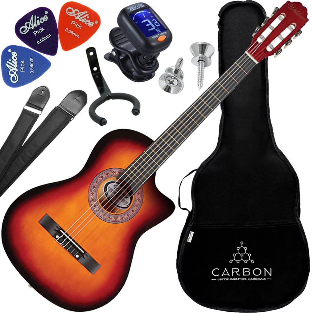 Kit Violão Elétrico Nylon Waldman PPCE-1 SB Sunburst Vx04