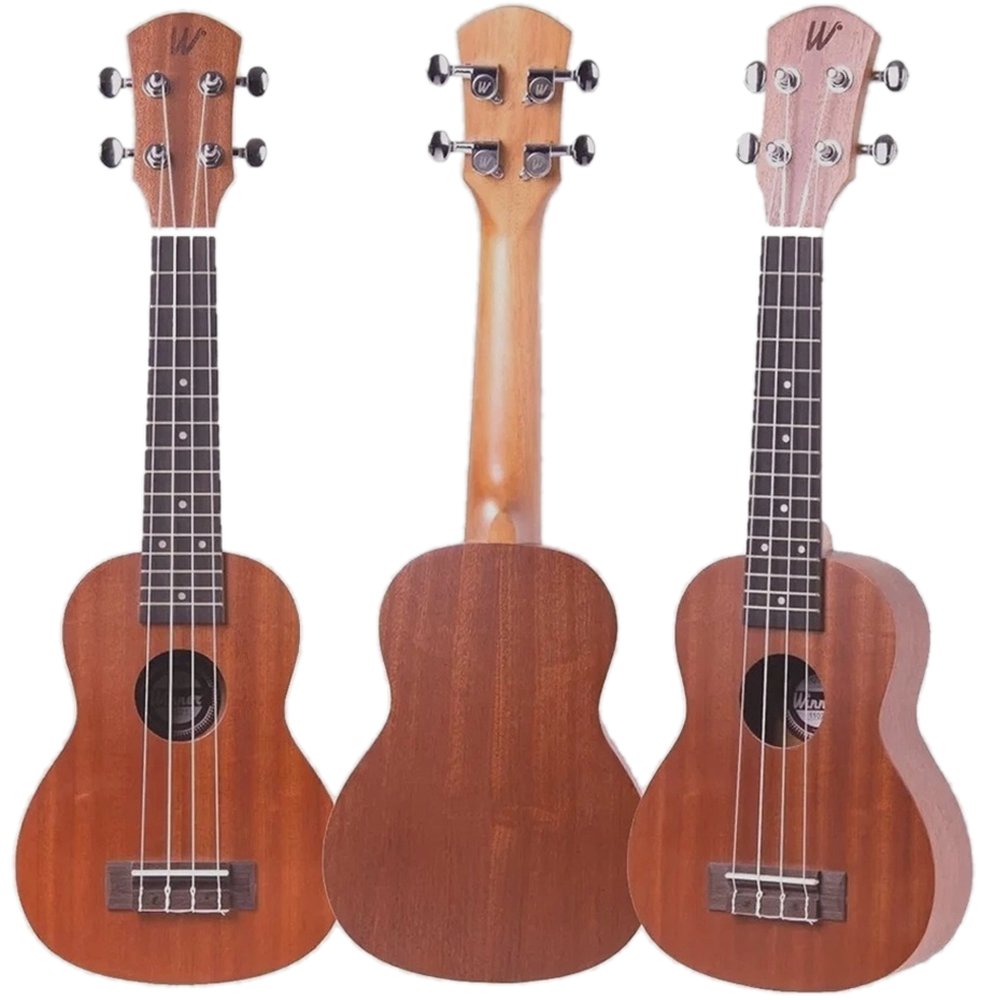 Kit Ukulele Soprano Elétrico Cordas Aquila Sapele Natural Winner Ux02