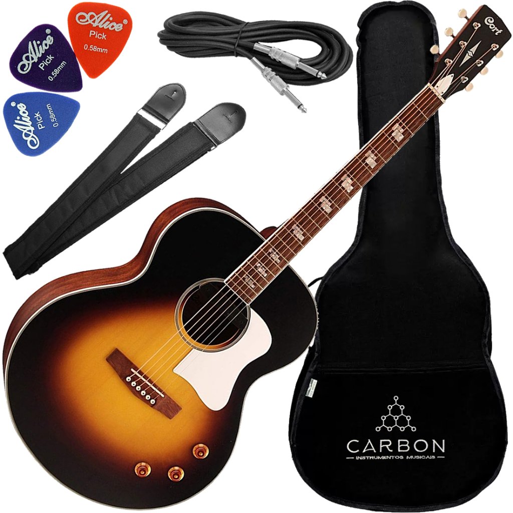 Kit Violão Eletroacústico Jumbo Cort Cj Retro Vsm Pré