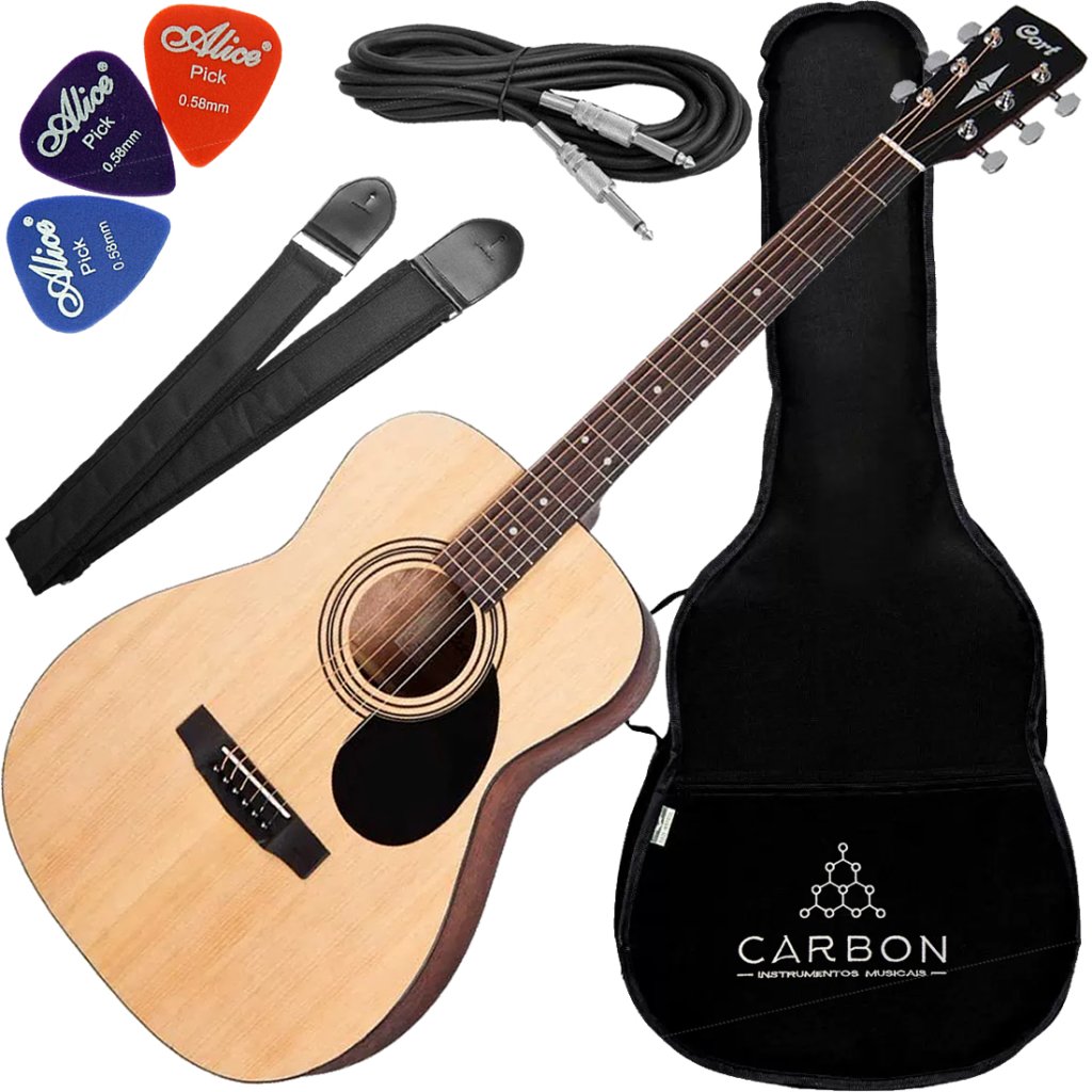 Kit Violão Cort AF510EDX OP Folk C/ Afinador Open Pore Natural Vx02