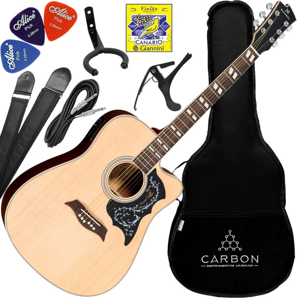 Kit Violão Elétrico Michael Galaxy Folk Vm925Dtc St Vx02