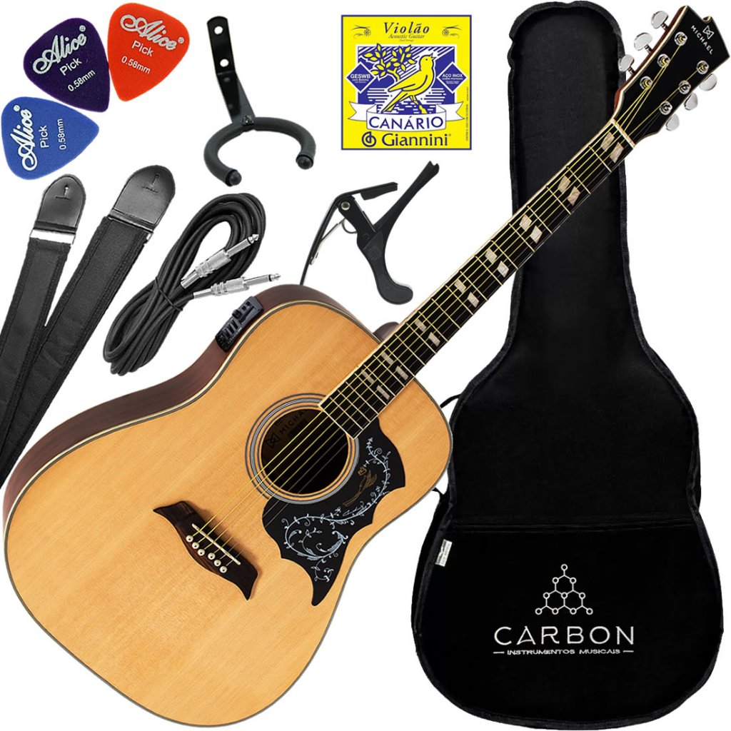 Kit Violão Eletroacústico Michael Galaxy Folk VM925DT ST Natural Satin Vx02