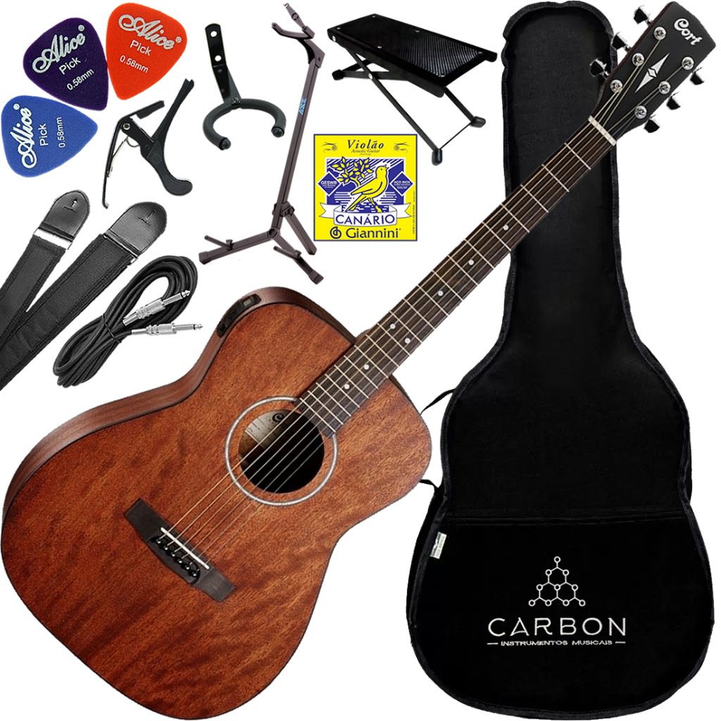 Kit Violão Cort AF510MEDX OP Folk Afinador Mahogany Vx03