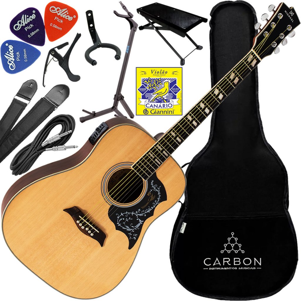 Kit Violão Eletroacústico Michael Galaxy Folk VM925DT ST Natural Satin Vx03