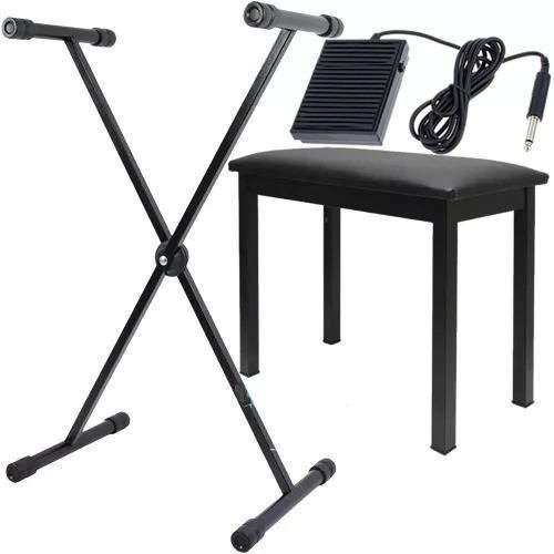 Kit Acessórios Para Teclado C/ Suporte + Banco Pedal Sustain