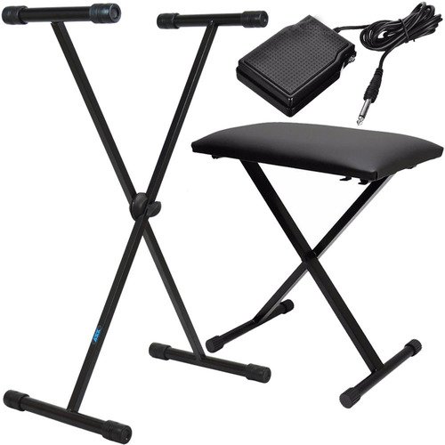 Kit Suporte Teclado Ask + Banqueta Bt10 Saty + Pedal Sustain