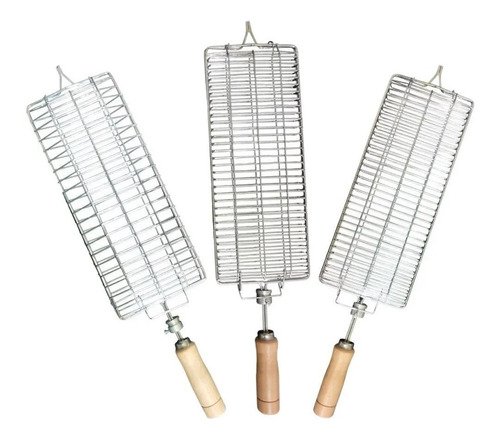 2 Kits De Espeto Grelha Cromadas Para Churrasco Arke