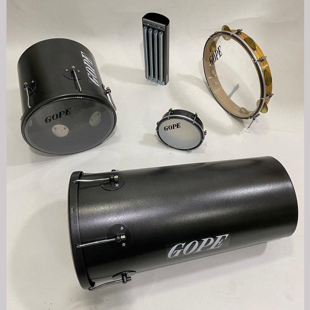Kit Percussão Gope Preto Rebolo Pandeiro Repique Reco Reco