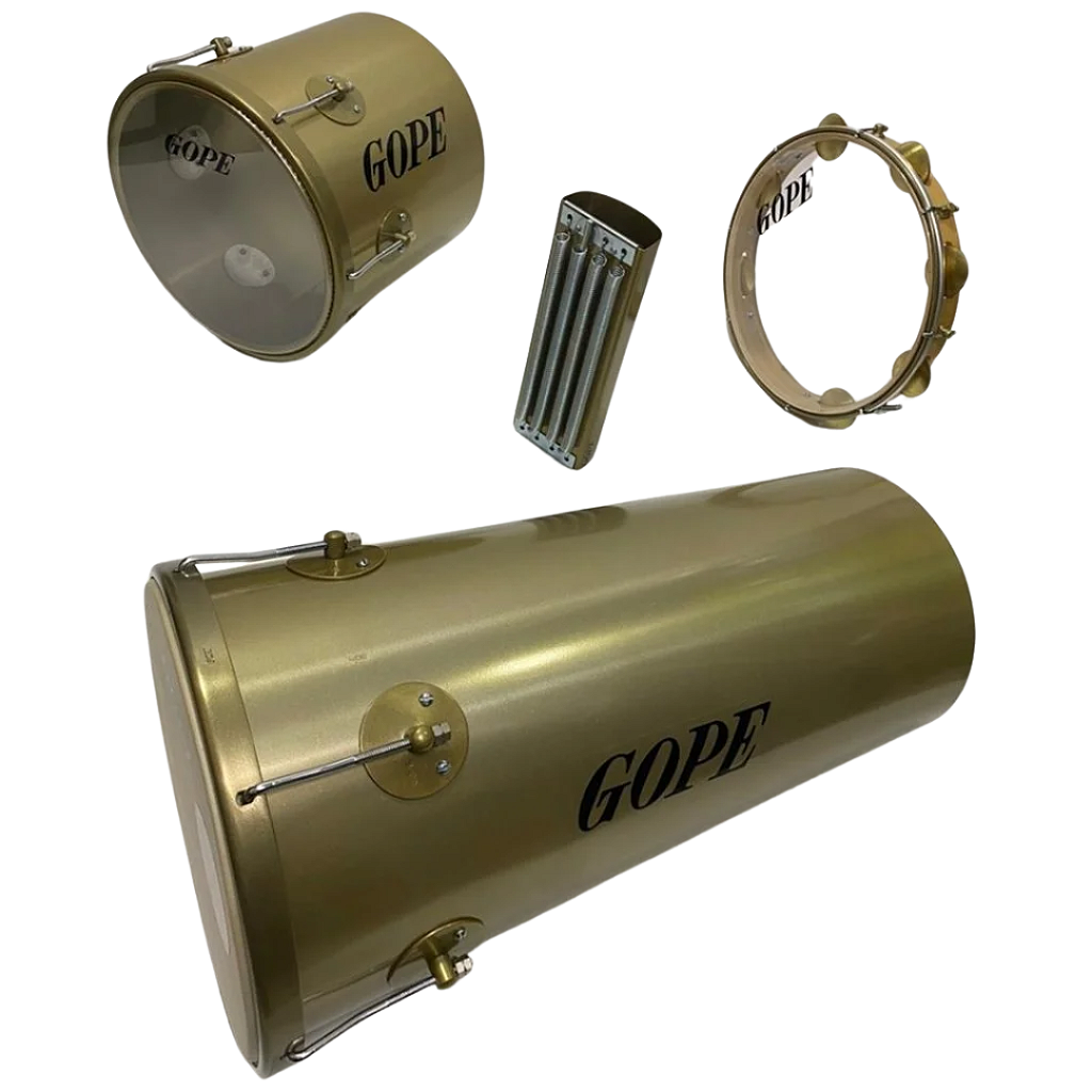 Kit Percussão Gope Dourado Rebolo Pandeiro Repique Reco Reco