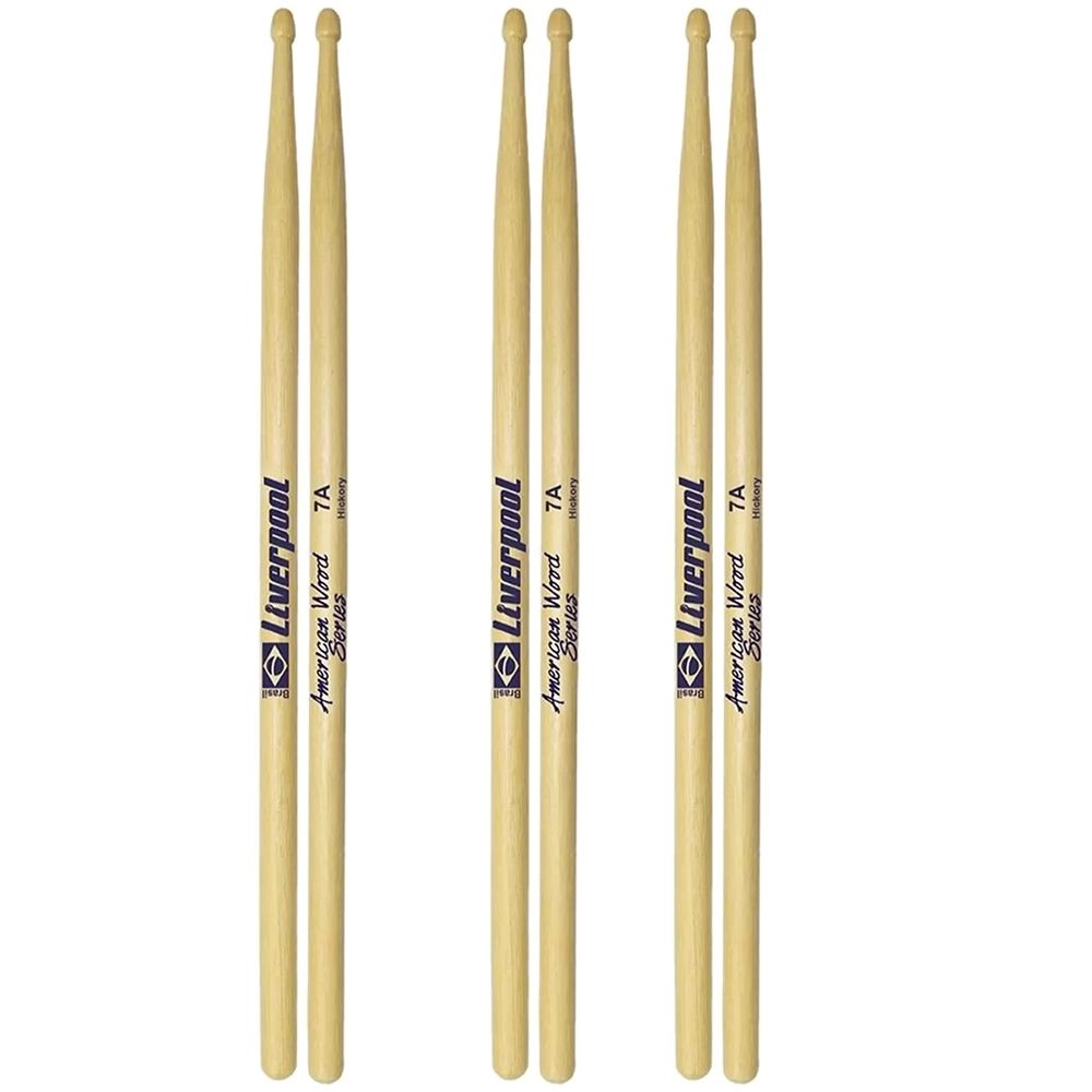 3 Pares Baquetas Liverpool American Hickory 7a Madeira Hy-7a