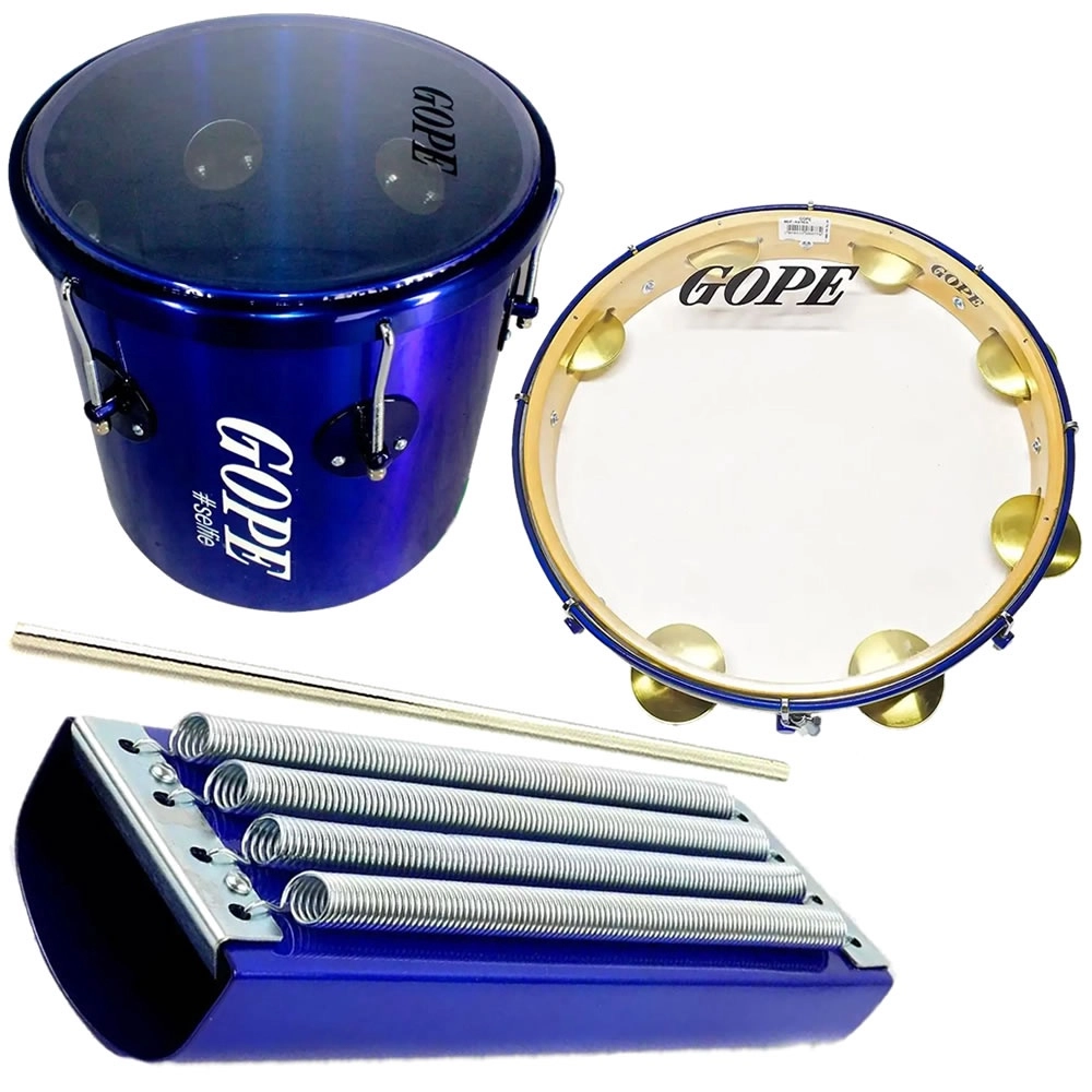 Kit Percussão Selfie Azul Gope Pandeiro Repique Reco Reco
