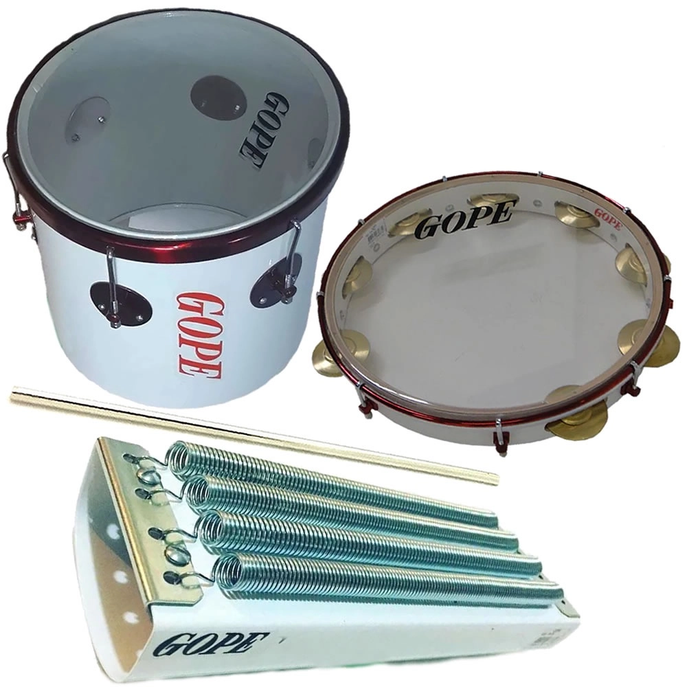 Kit Percussão Branco Cereja Gope Pandeiro Repique Reco Reco