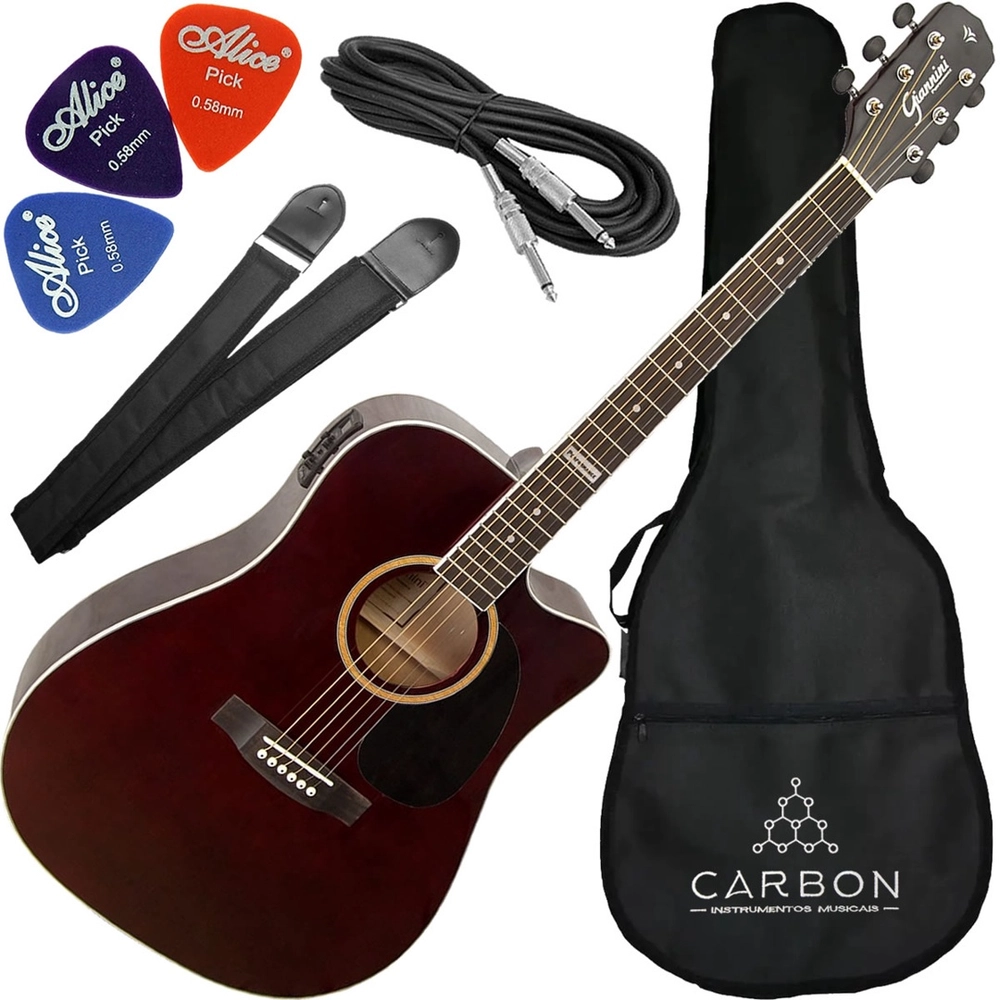 Kit Violão Folk Eletroacústico Giannini Gf1d Tdw C/ Afinador