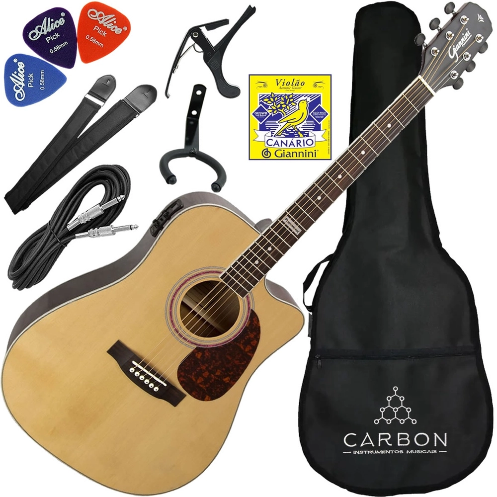Kit Médio Violão Eletroacústico Folk Giannini Gf1d Natural