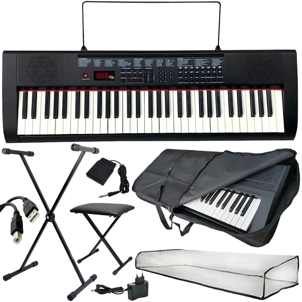 Kit Teclado Queens Max 61 Teclas Fonte + Capa Banco Suporte