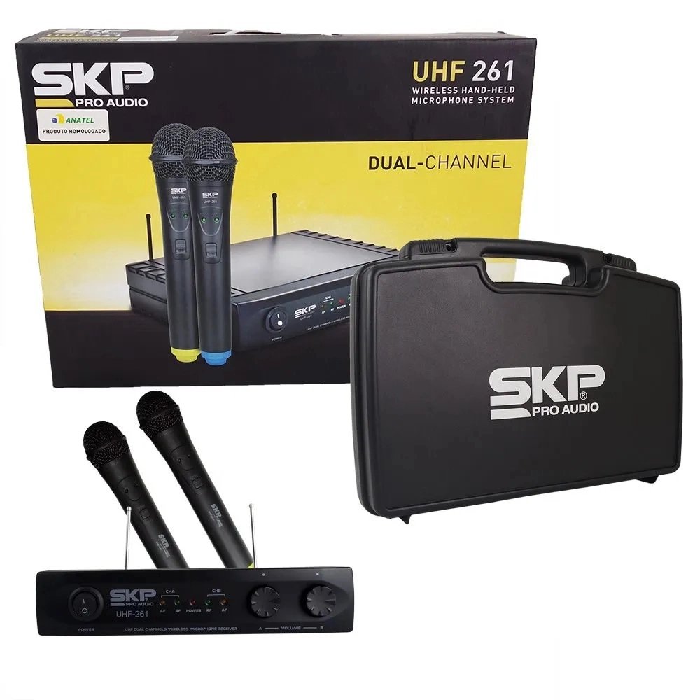 Microfone De Mão Duplo Profissional Sem Fio Skp Uhf 261