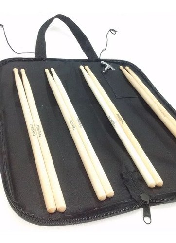 Capa Para Baquetas De Bateria + 4 Pares De Baquetas 7a Ou 5a