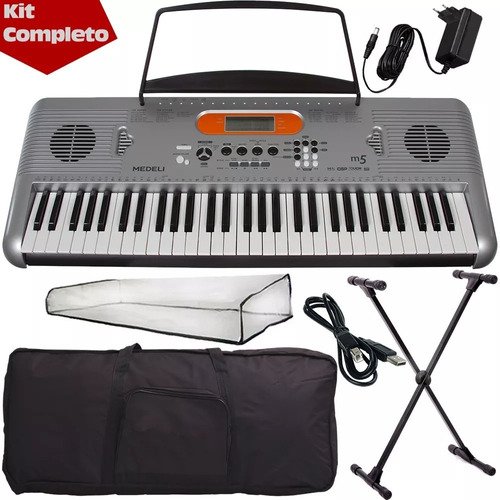 Kit Teclado Arranjador Completo Capa + Acessórios Medeli M5