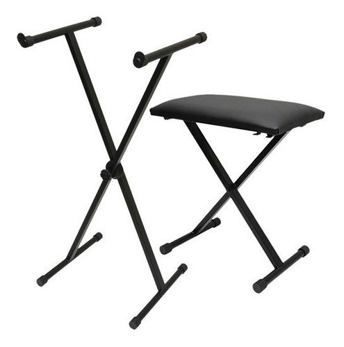 Kit Suporte Para Teclado Em X + Banqueta Saty + Cobertura