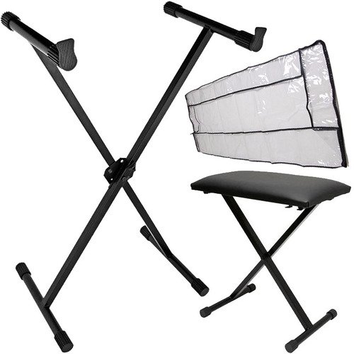 Kit Suporte Para Teclado Em X + Cobertura + Banqueta Saty