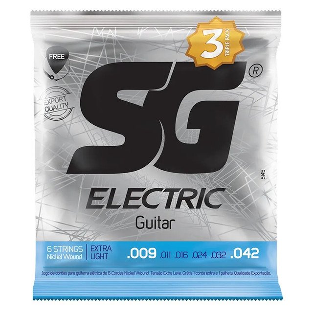 Kit 3 Encordoamento Sg Guitarra 009 Níquel Ex. Light Palheta