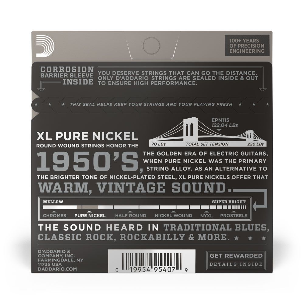 Encordoamento Guitarra 11-41 D Addario XL Pure Nickel EPN115