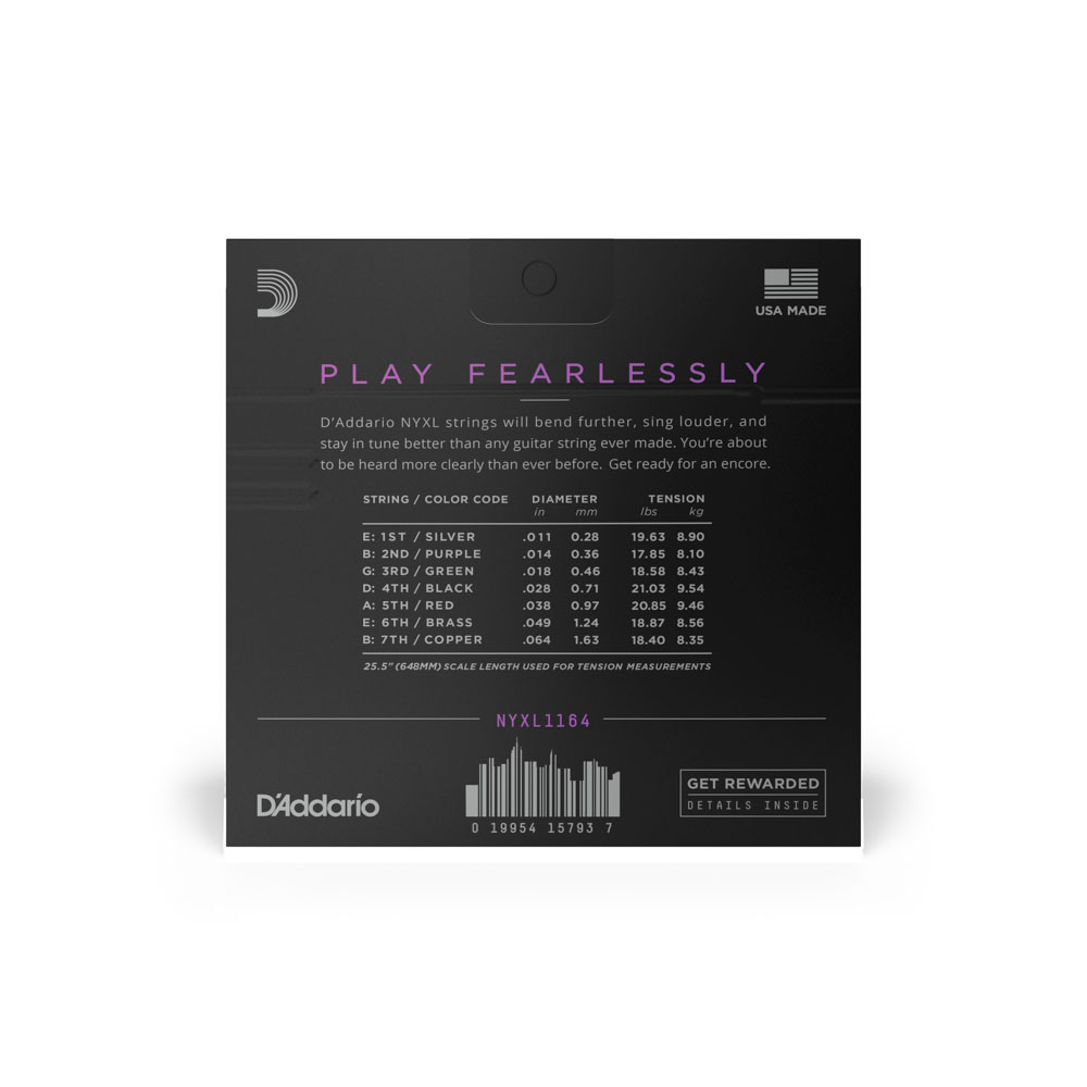 Encordoamento Para Guitarra 7C 11-64 D Addario NYXL1164