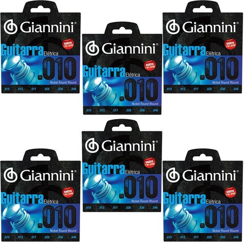 Kit 6 Encordoamento Guitarra.010 Giannini Geegst c/ Mizinha